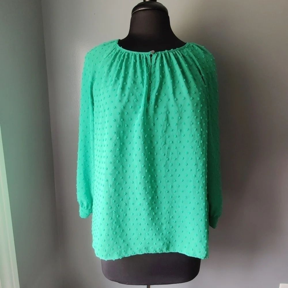 J. Crew Green Sheer Keyhole Blouse